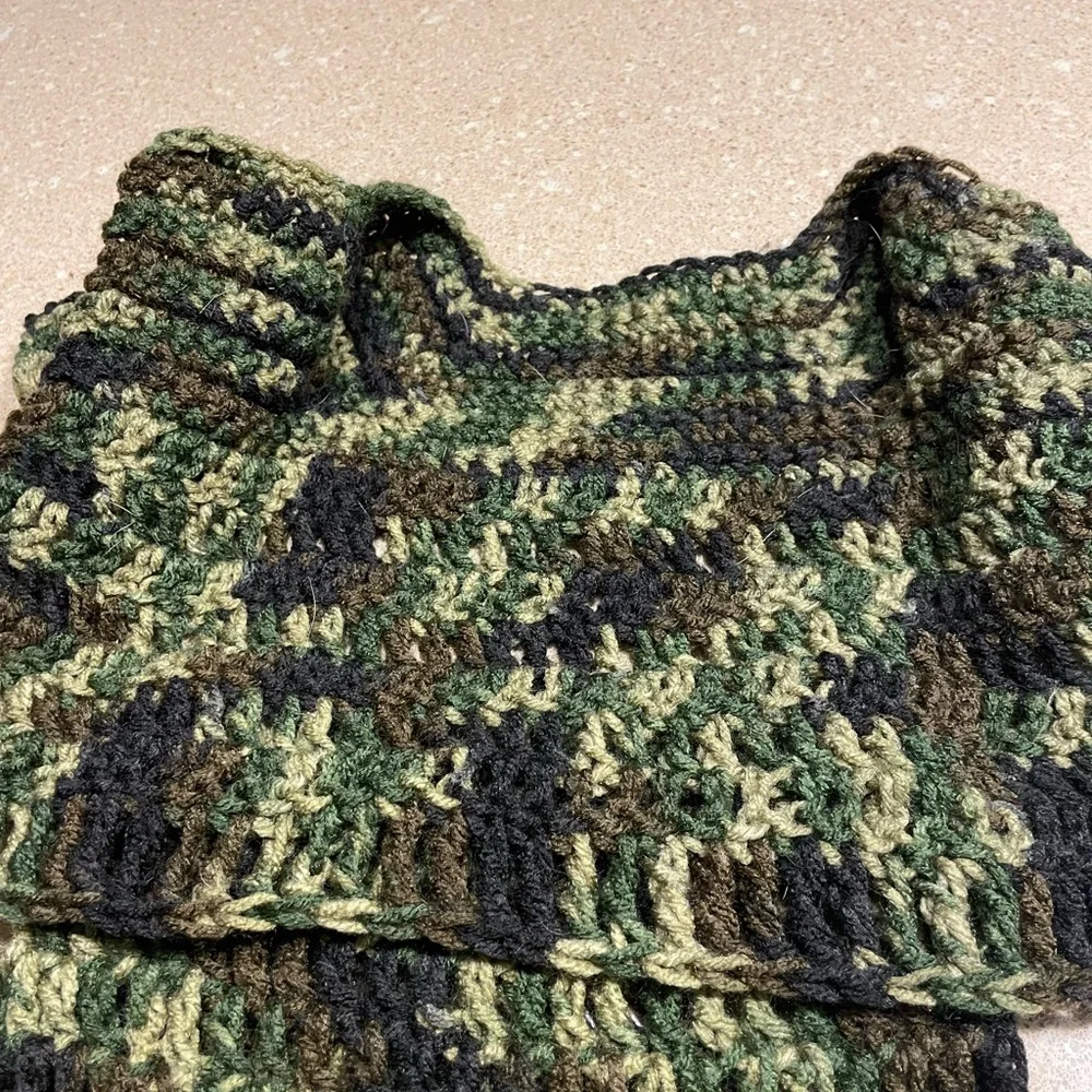 Handmade Camouflage Hand Knit /Crocheted Infant Set- Cardigan and Pants